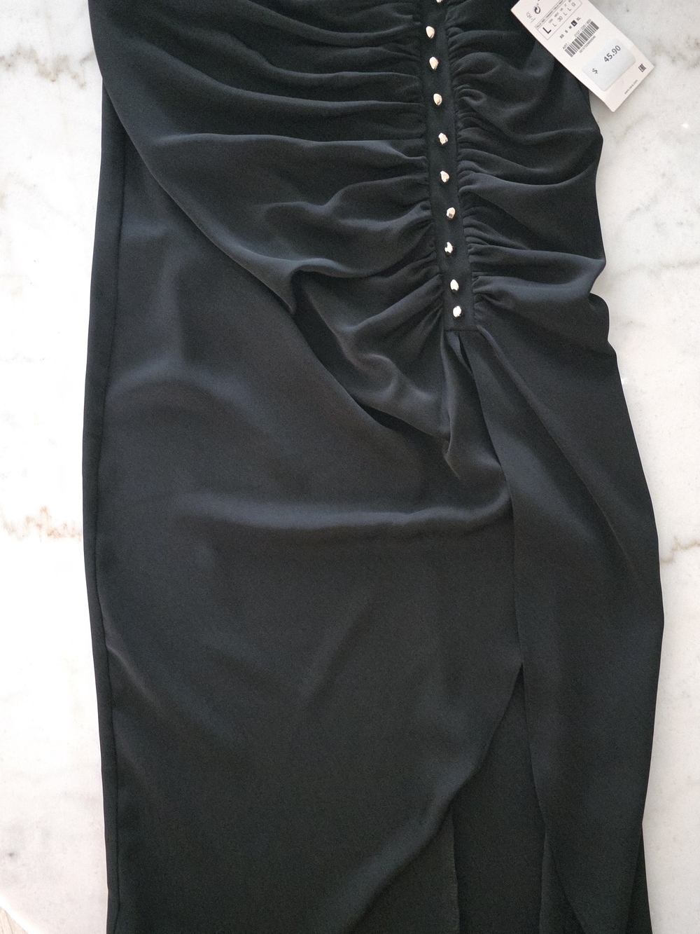 Zara Black Ruched Skirt with Gold Button Trim